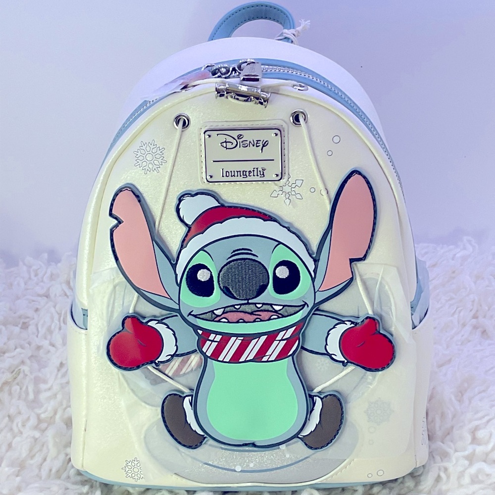 Loungefly Disney Stitch Holiday Snow Angel Glitter Mini Backpack